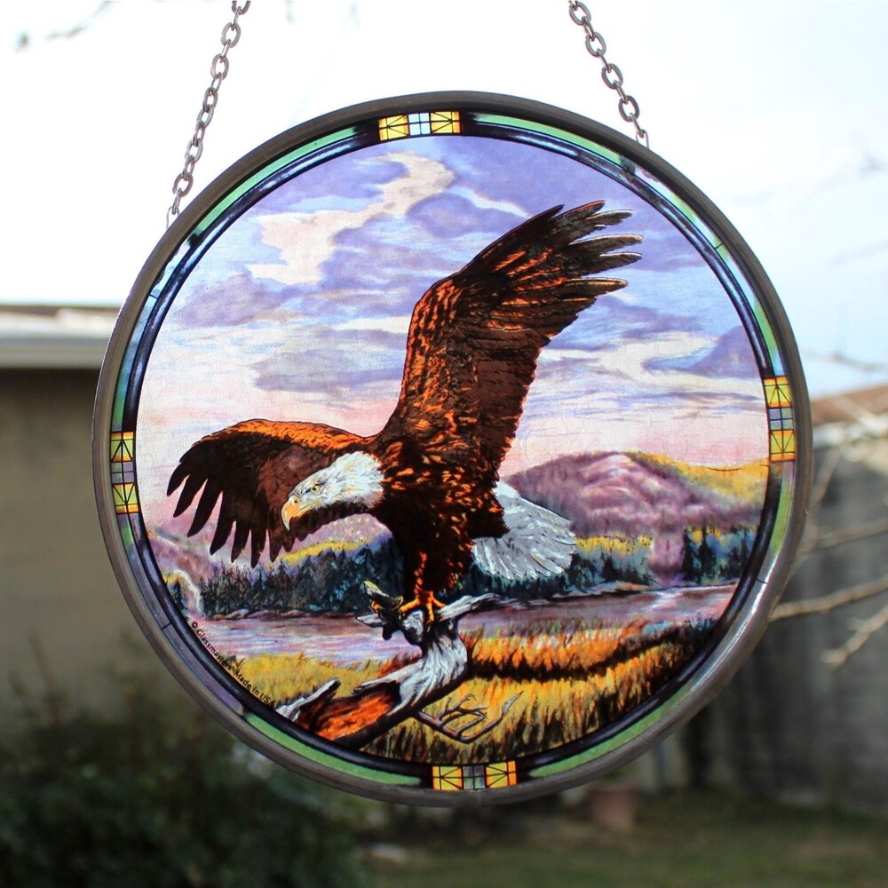 American Eagle Suncatcher Glassmasters round 6.75" US patriotic bald eagle